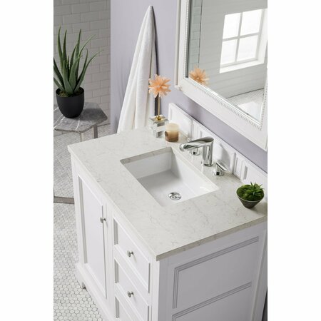 James Martin Vanities De Soto 36in Single Vanity, Bright White w/ 3 CM Eternal Jasmine Pearl Quartz Top 825-V36-BW-3EJP